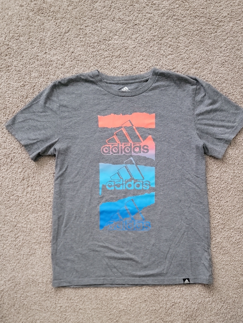 adidas Gray Tee with Coral Pink and Sky Blue Graphics